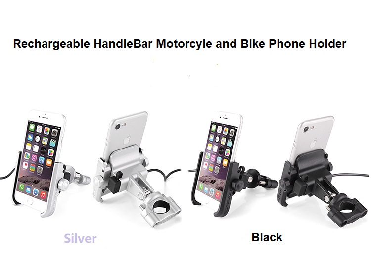 Metal Bike Motorcycle Phone Mount Handlebar Holder with USB Port 360 Rotating Smartphone Holder for iPhone 5XS