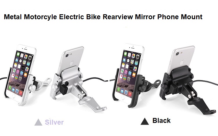 Metal Bike Motorcycle Phone Mount Handlebar Holder with USB Port 360 Rotating Smartphone Holder for iPhone 5XS