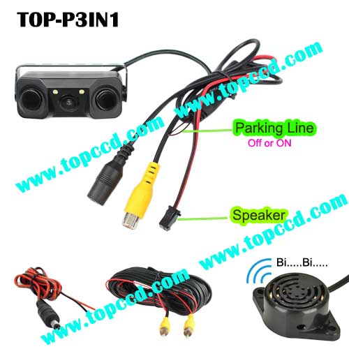 3 in 1 Car Reverse Camera parking sensor systems with 2 LED light from Topccd TOPP3IN1