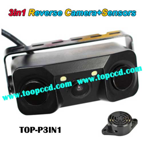 3 in 1 Car Reverse Camera parking sensor systems with 2 LED light from Topccd TOPP3IN1