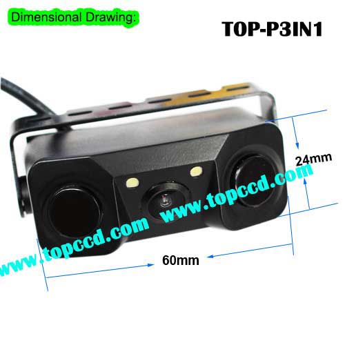 3 in 1 Car Reverse Camera parking sensor systems with 2 LED light from Topccd TOPP3IN1