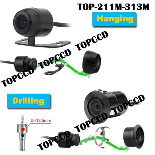 Car Backup Camera 2in1 185mm Flush Mount 2 Brackets Mount from Topccd TOP211M313M