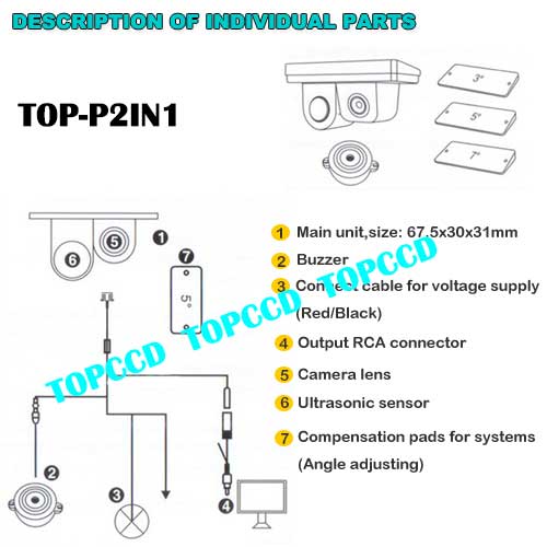 2 IN1 Car Rearview Backup Camera Parking Sensor kit from Topccd TOPP2IN1