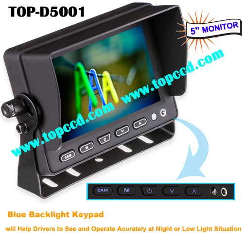 5 Inch vehicle digital Monitor with 3CH video input and 2CH audio input DC12V24V from Topccd TOPD5001