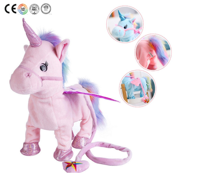 Wholesale Soft Big Singing And Walking Unicorn Stuffed Plush Electric Toy With Rope