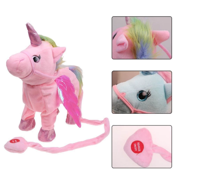 Wholesale Soft Big Singing And Walking Unicorn Stuffed Plush Electric Toy With Rope