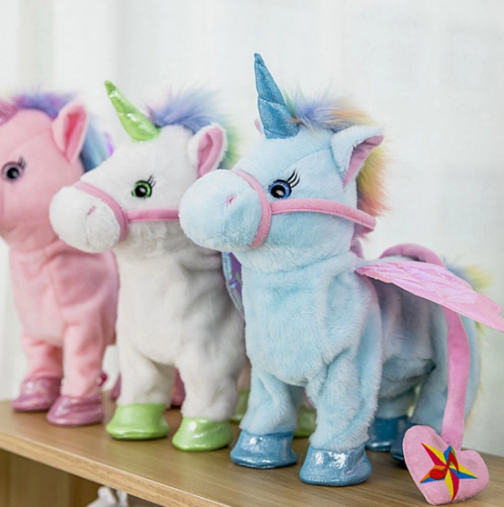 Wholesale Soft Big Singing And Walking Unicorn Stuffed Plush Electric Toy With Rope