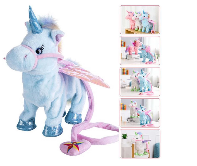 Wholesale Soft Big Singing And Walking Unicorn Stuffed Plush Electric Toy With Rope