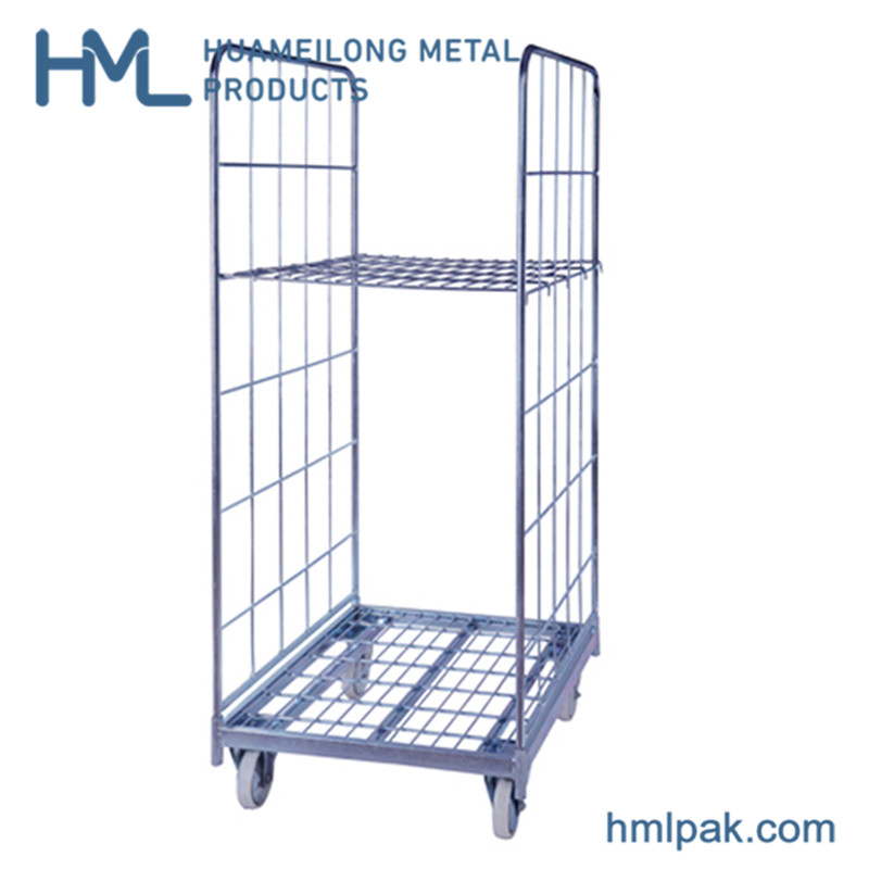 2 sided transport insulated demountable galvanized foldable mild steel wire mesh storage pallet roll container