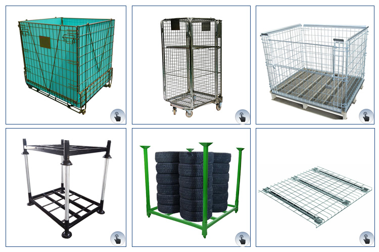 Euro warehouse bulk collapsible rigid steel metal folding stackable wire mesh storage pallet cages with wooden pallet