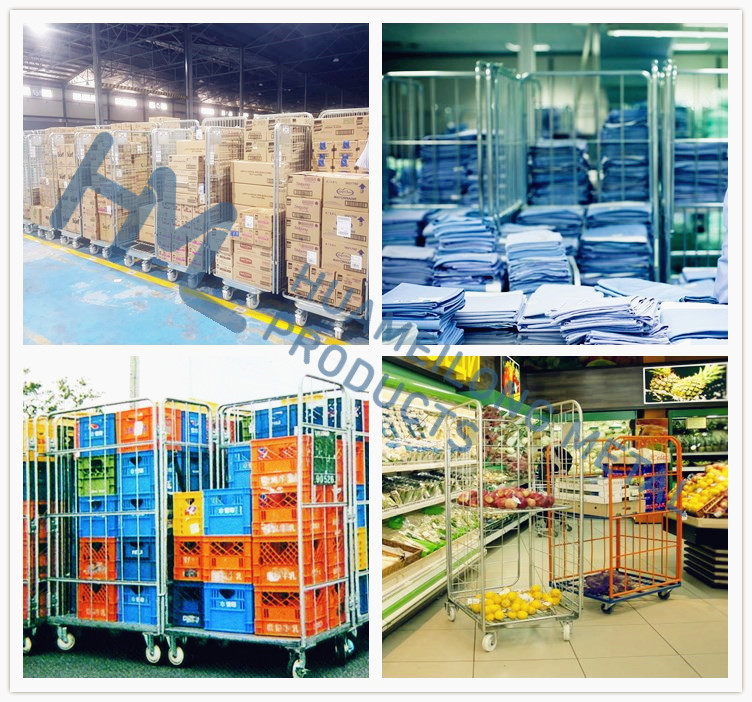 A frame material transport portable steel storage folding wire mesh sided roll industrial container cages trolleys