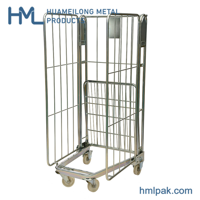 A frame material transport portable steel storage folding wire mesh sided roll industrial container cages trolleys