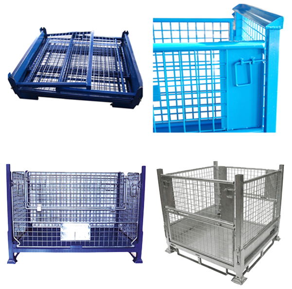 Warehouse galvanized foldable welded metal stackable steel wire mesh pallet auto parts storage stillage cage