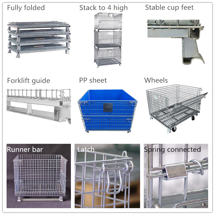 American Industrial material handling stackable welded steel transport metal wire mesh pallet cage with forklift