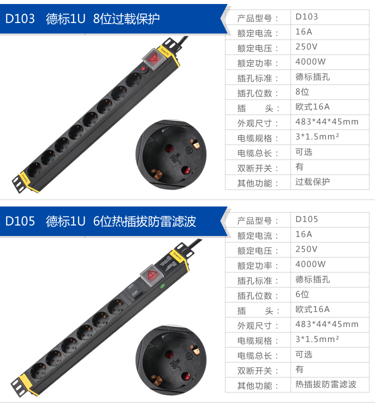 Gowone oubiao PDU cabinets outlet power strip industrial lug plate 16 a European plug lightning protection filter