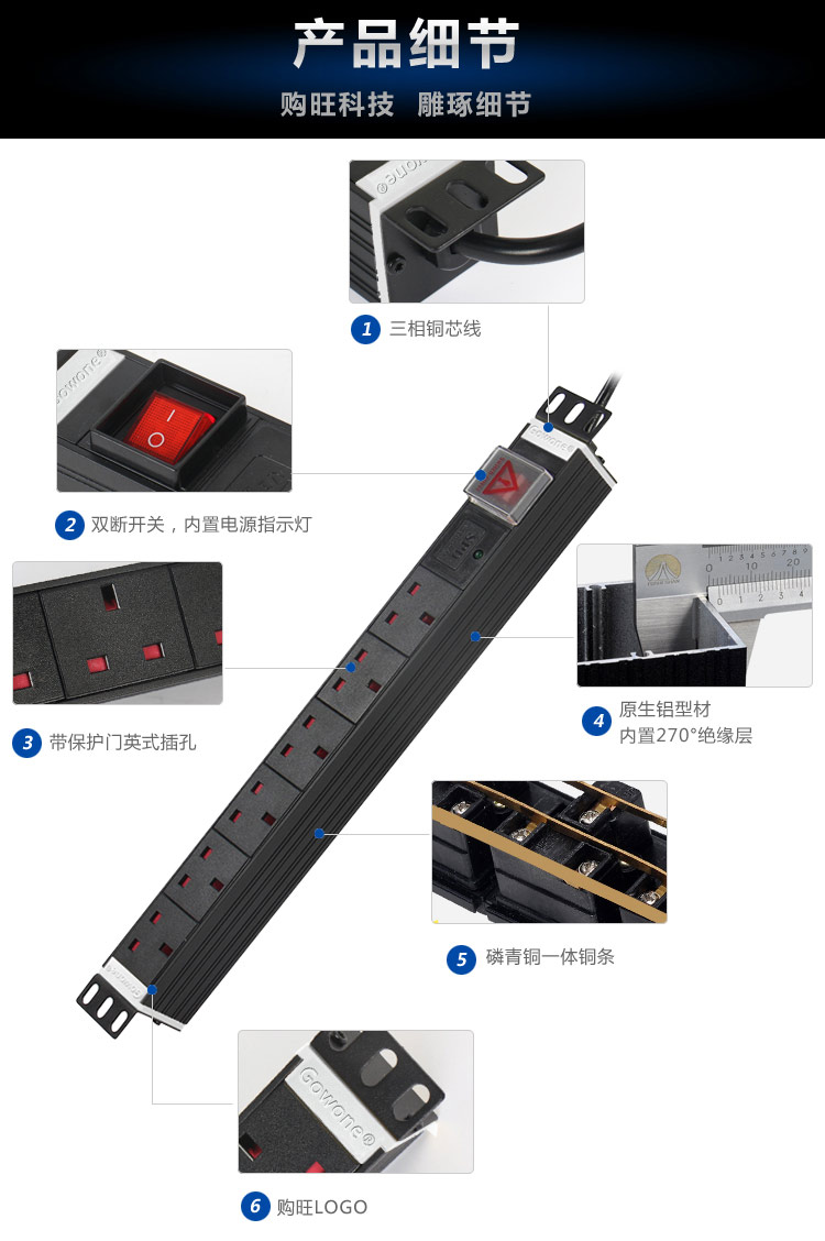 British standard 1 u HK PDU cabinets outlet power strip wiring board band switch 13 a lug plate industry