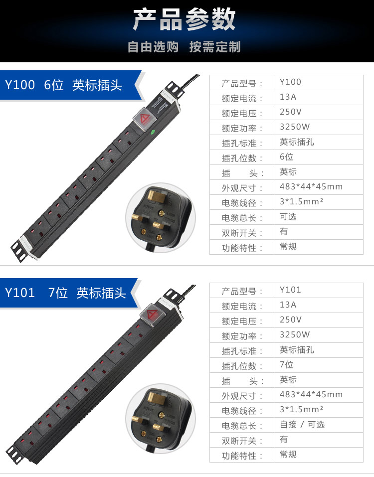 British standard 1 u HK PDU cabinets outlet power strip wiring board band switch 13 a lug plate industry