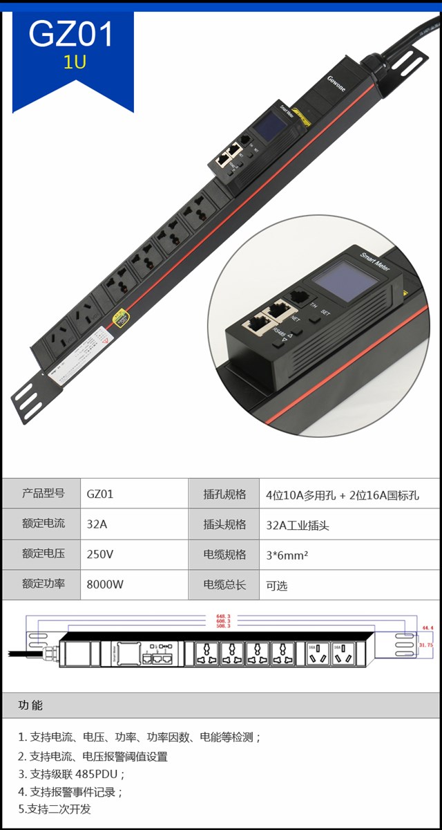 Industrial strip LED display current voltage power 16 a industrial connectors C13 C19 combination