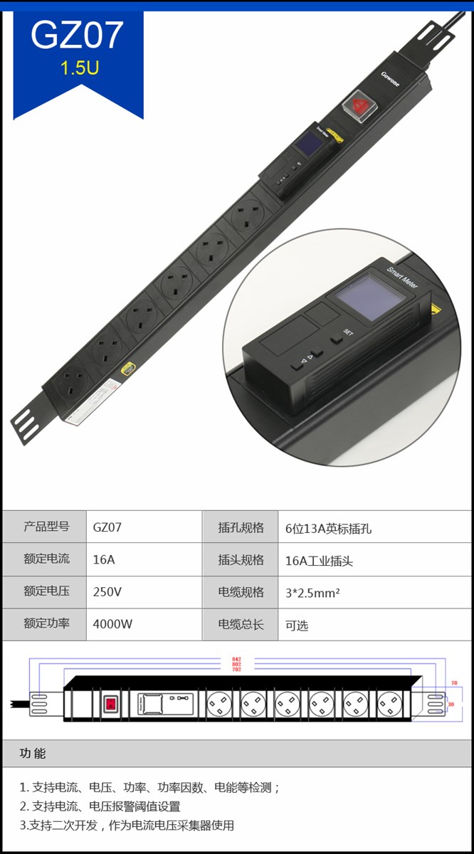 Industrial strip LED display current voltage power 16 a industrial connectors C13 C19 combination