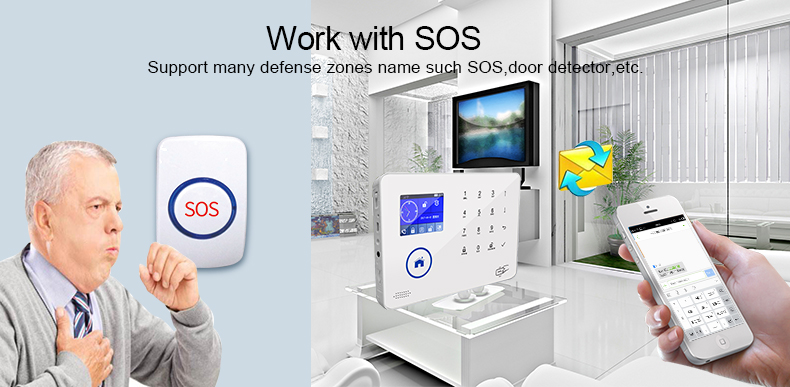 GSM 3G WiFi Home security alarm system support IP Camera smart socket IOS Android app 88 Wireless zone 8kind of language