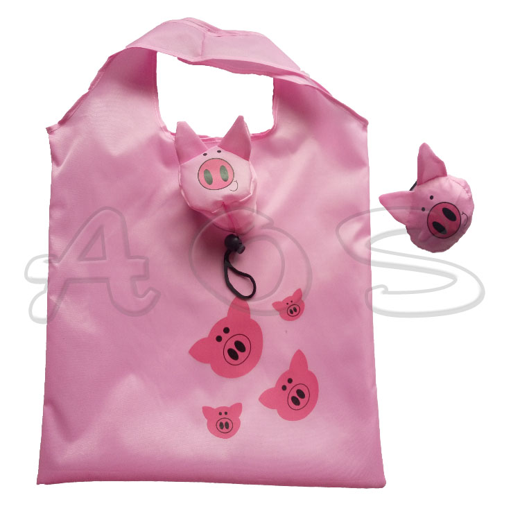 Cartoon animal portable folding shopping bag custom piglet polyester advertising LOGO environmental bags custom