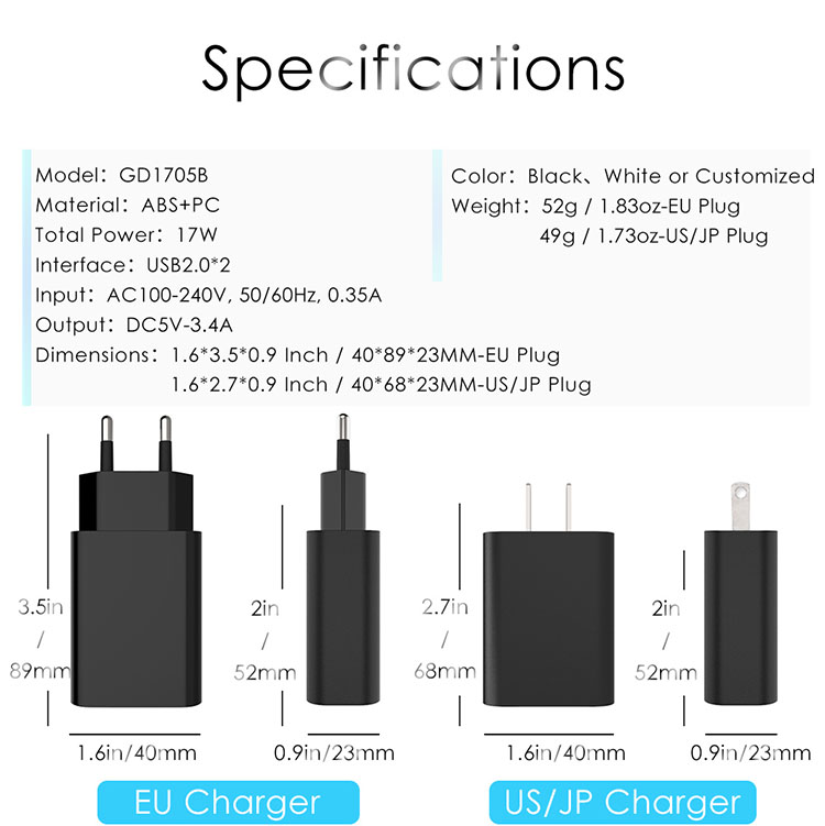 Dual USB Charger Adapter 34A Mobile Phone Charger