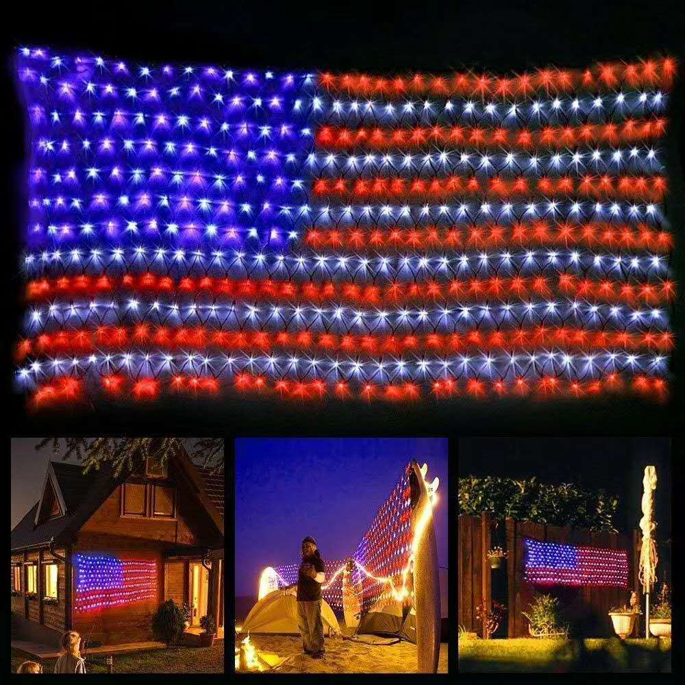 American Flag 390 LED String Lights Large USA Flag Outdoor Lights Waterproof Hanging Ornaments For Independence Day