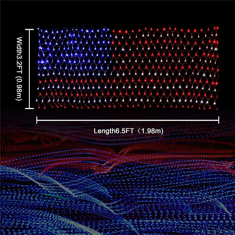 American Flag 390 LED String Lights Large USA Flag Outdoor Lights Waterproof Hanging Ornaments For Independence Day