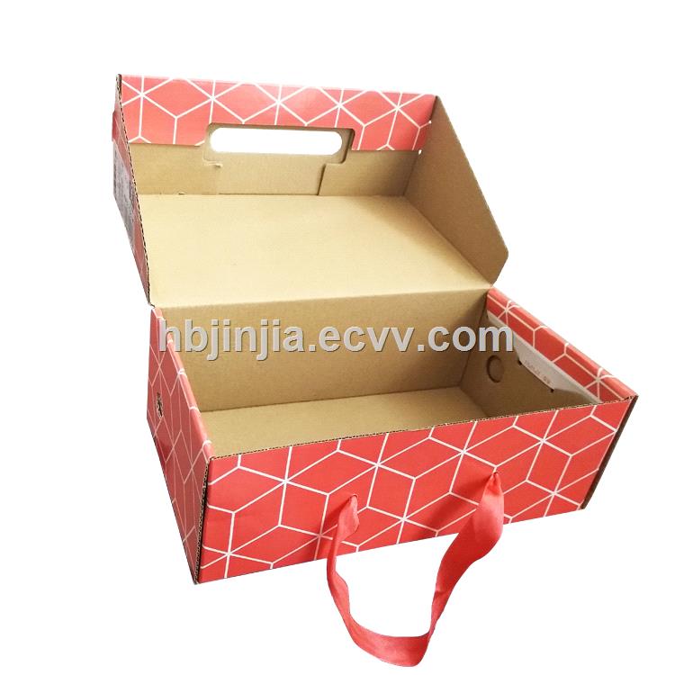 Customized wholesale colorful printing shoe packaging corrugated paper box with rope handle