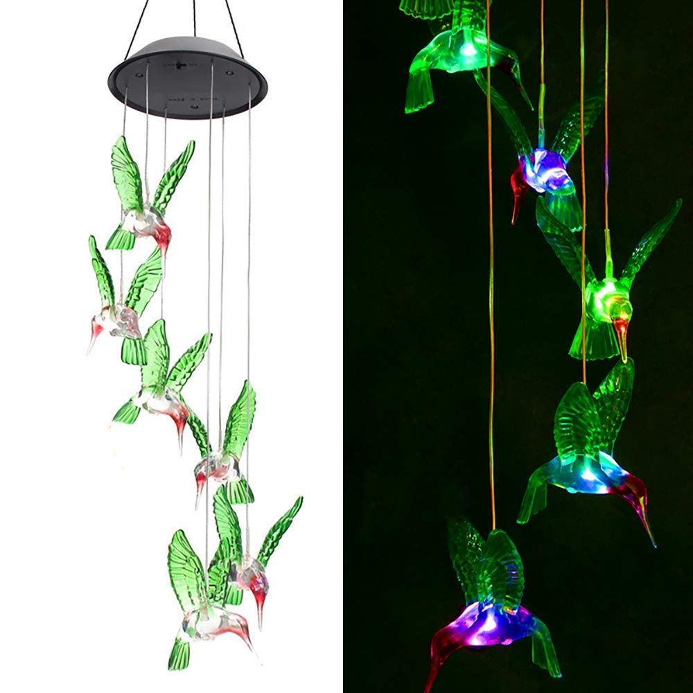 Solar String Lights Color Changing LED Mobile Hummingbird Wind Chimes Waterproof Outdoor Solar Lights for HomeYard