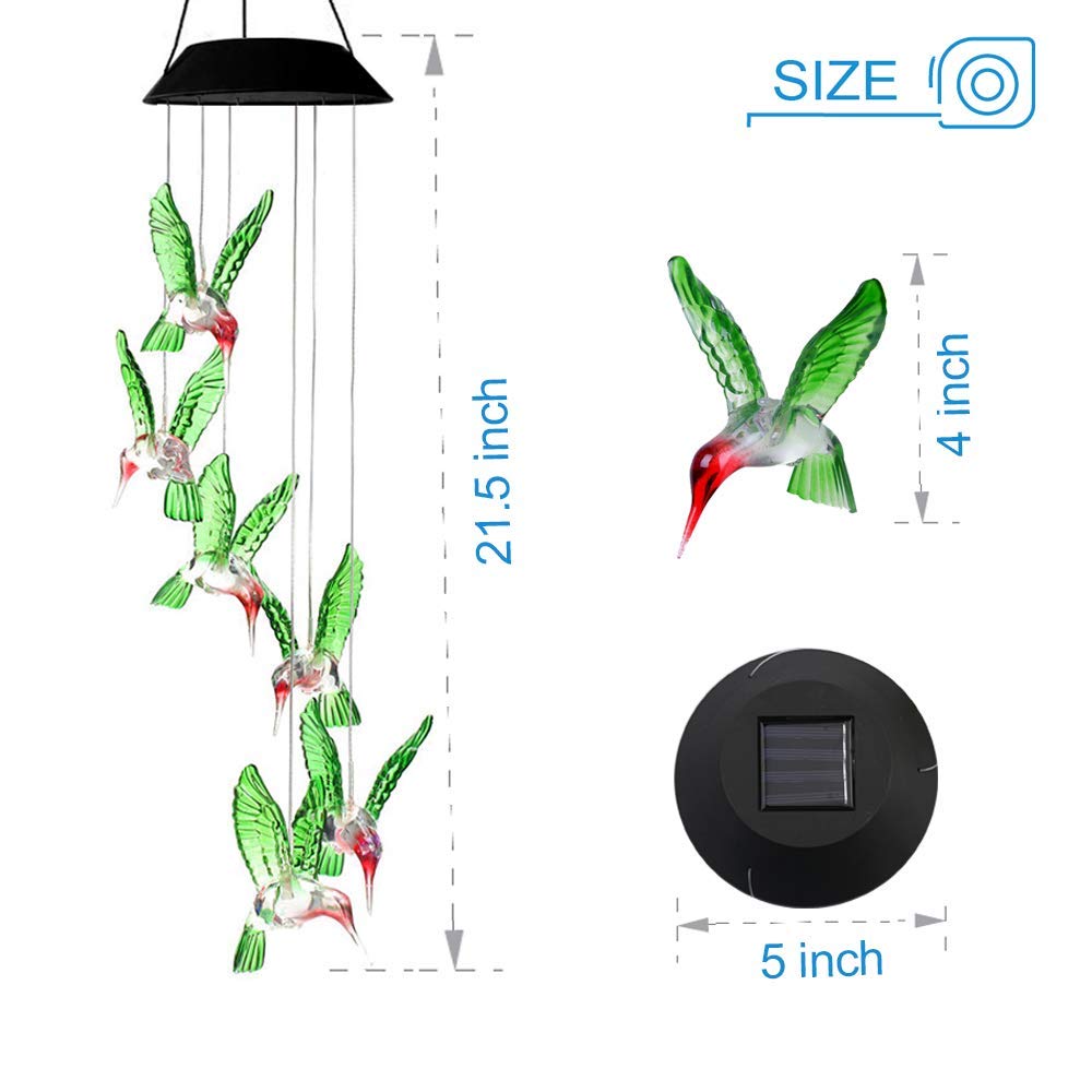 Solar String Lights Color Changing LED Mobile Hummingbird Wind Chimes Waterproof Outdoor Solar Lights for HomeYard