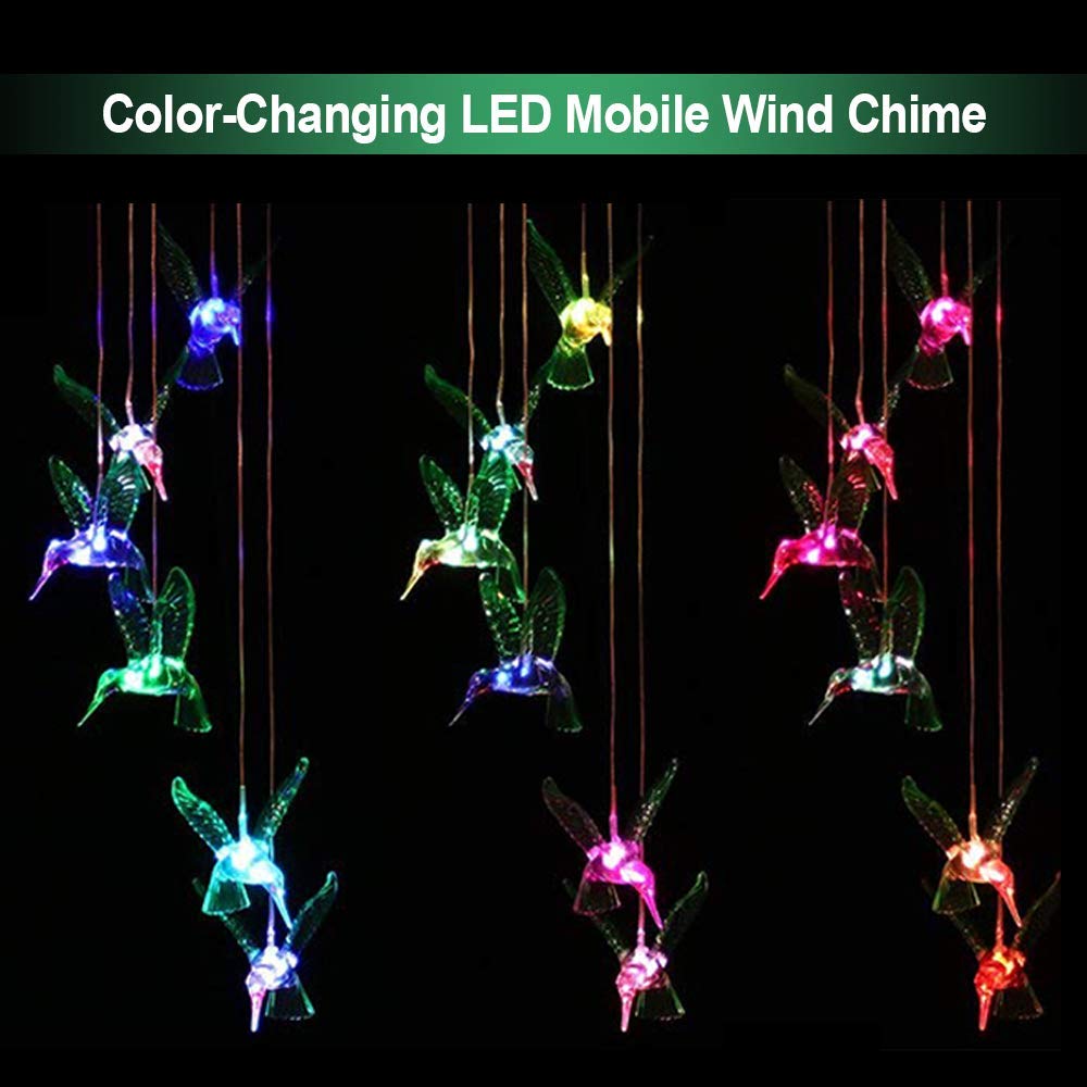 Solar String Lights Color Changing LED Mobile Hummingbird Wind Chimes Waterproof Outdoor Solar Lights for HomeYard