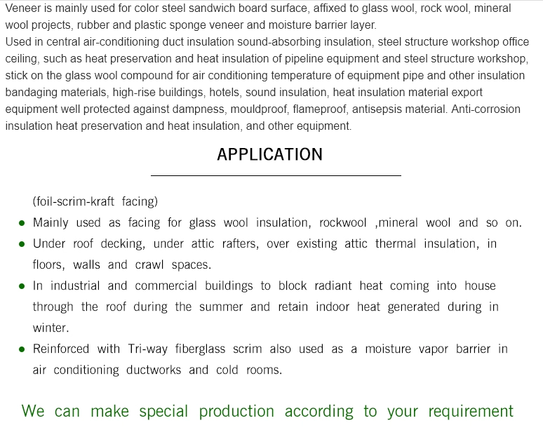 Film vapor barrier scrim kraft white veneer paper fabric thermal insulation material