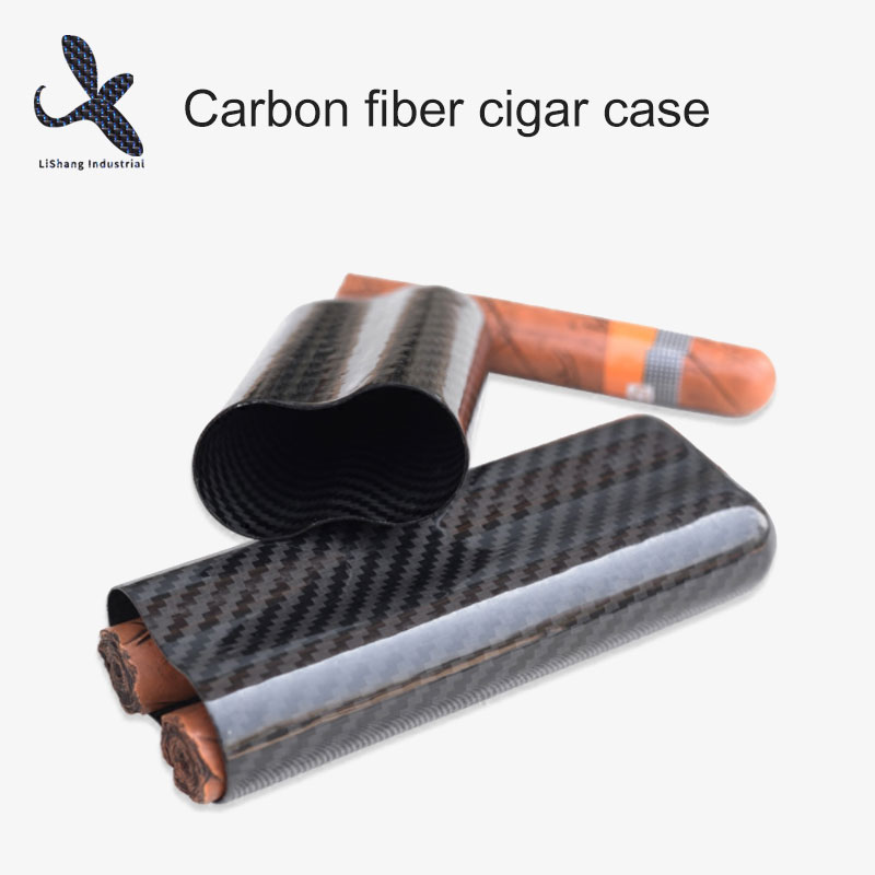 OEM Portable Travel humidor Carbon fiber cigar box cigar case with factory price 2 tubes