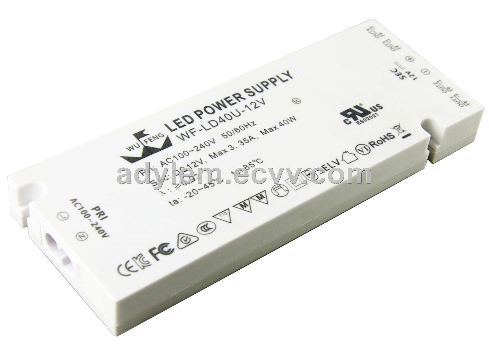 Ultrathin Plastic case constant voltage 12V 40w LED driver for cabinet