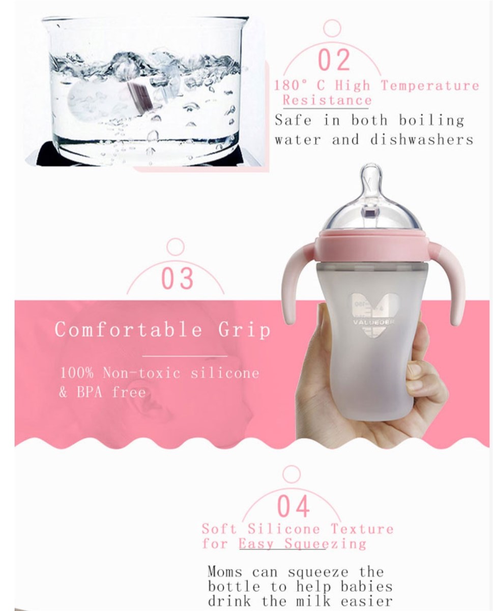 Silicone Nonslip Protective Sleeve Feeding Borosilicate Glass baby bottles milk bottles safe baby