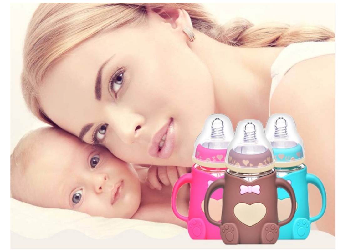 Wholesale wide neck china silicone baby feeding bottle with handle baby deeding product