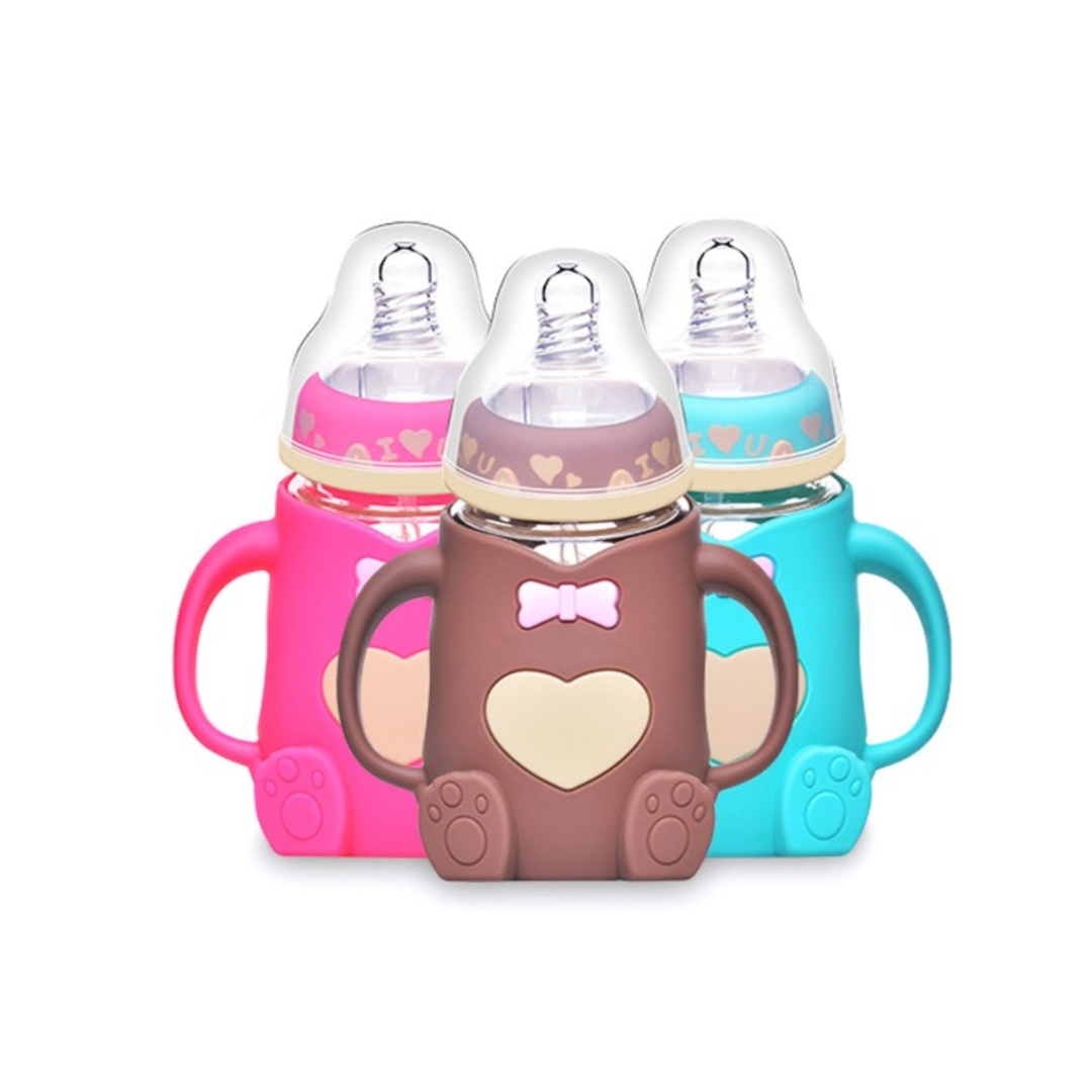 Wholesale wide neck china silicone baby feeding bottle with handle baby deeding product