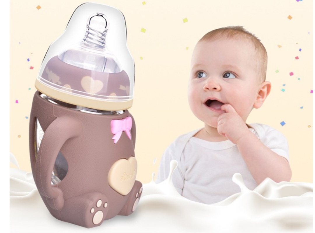 Wholesale wide neck china silicone baby feeding bottle with handle baby deeding product