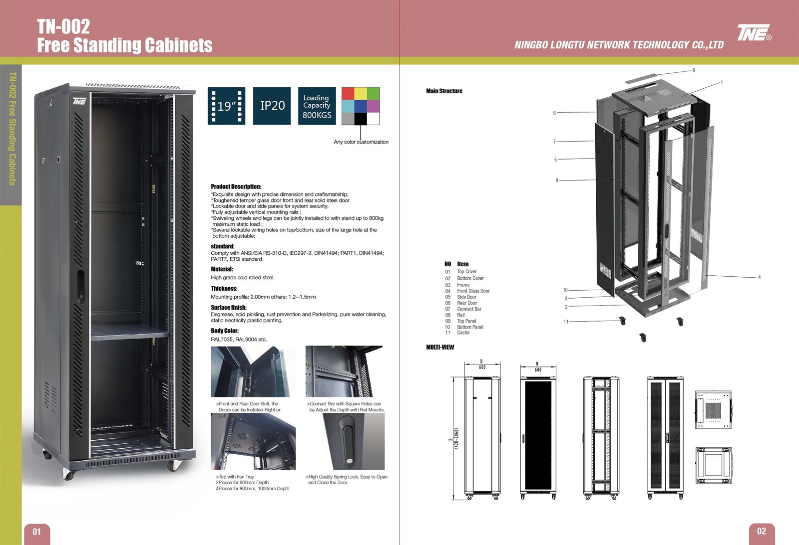 Server Netwok Cabinet with Temper Glass Door from 12u to 47u