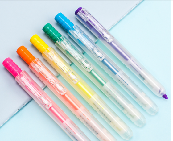 Fluorescence bold highlight set with colored silver light to press mark with doubleheaded candy colored pen for student