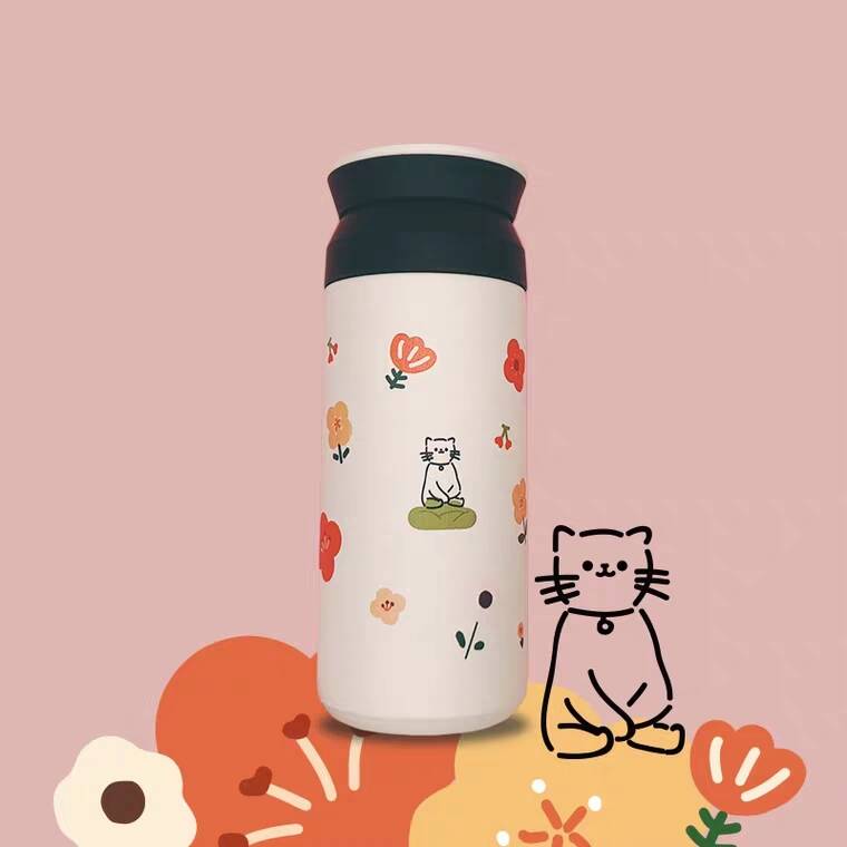 Thermos cup water environmental protection 500ml flower illustration girl portable sports cup flower tea tea