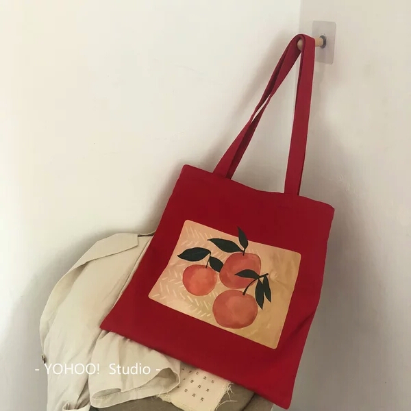 Wine red peach singlesided printed soft cloth double strap with canvas bag