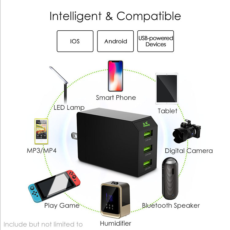 Multiport USB Charger 54A Power Adapter Mobile Phone Accessory Travel Charger with Foldable Plug