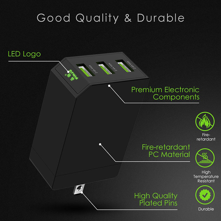 Multiport USB Charger 54A Power Adapter Mobile Phone Accessory Travel Charger with Foldable Plug