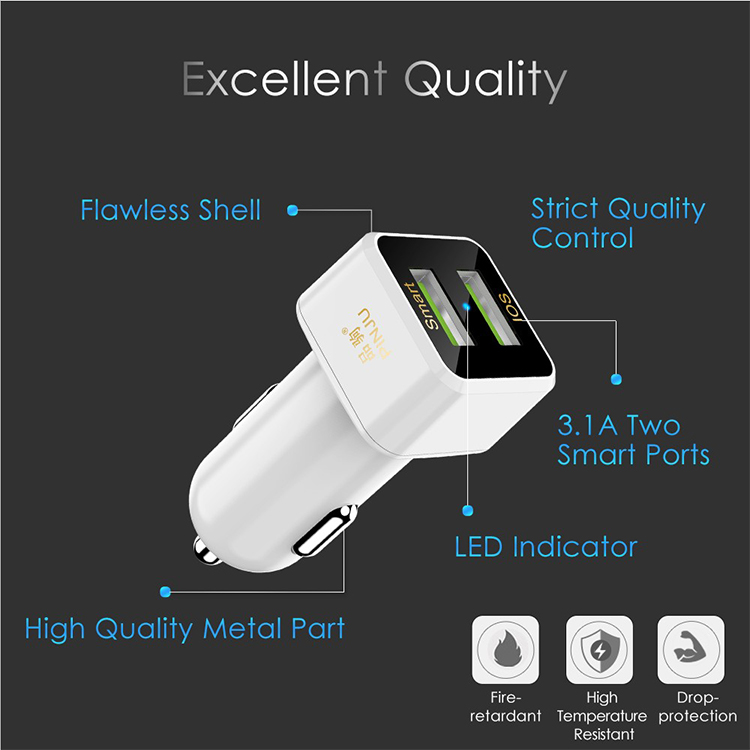 31A Dual USB Car Charger Auto Charger Cell Phone Accessory Smart Car Adapter