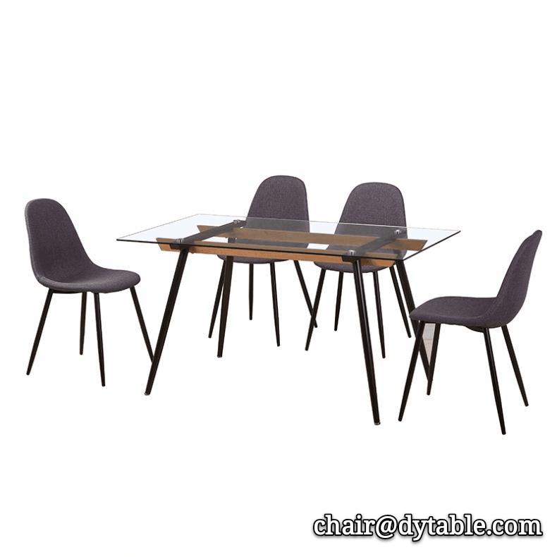 dining furniture rectangle transparent tempered glass top metal base