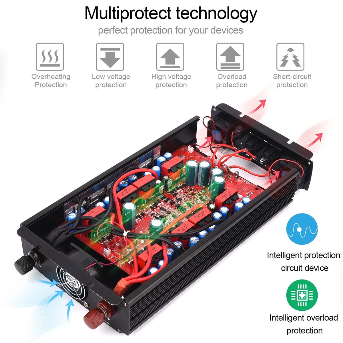 3000W Car Power Inverter 2 AC Outlets 12V DC to 110V AC with Battery Clip Cable