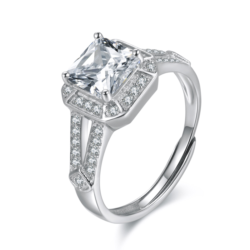 Square Sterling Silver Ring Cubic Zirconia For Women Jewelry Ring