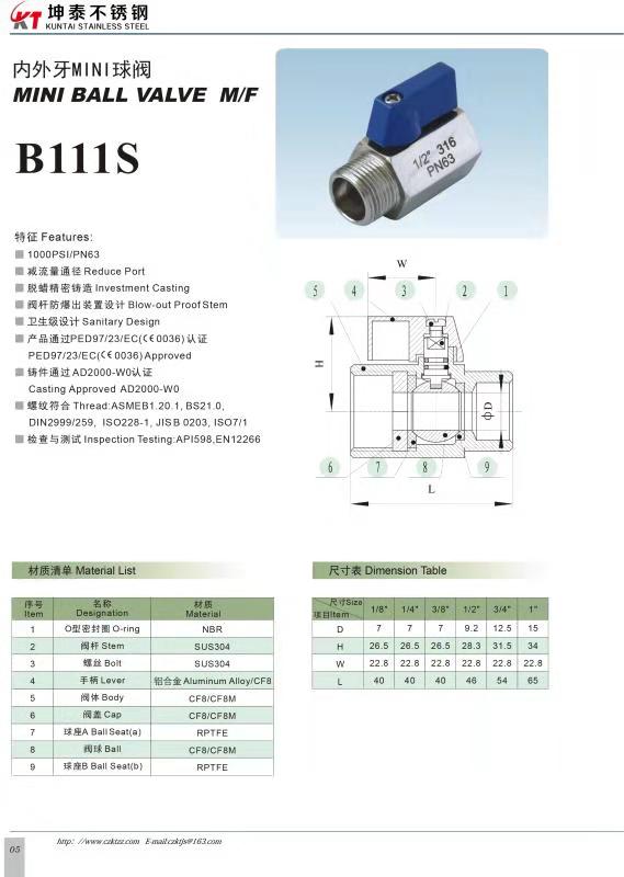 Food Grade Stainless Steel 12 MaleFemale Thread Mini Ball Valve